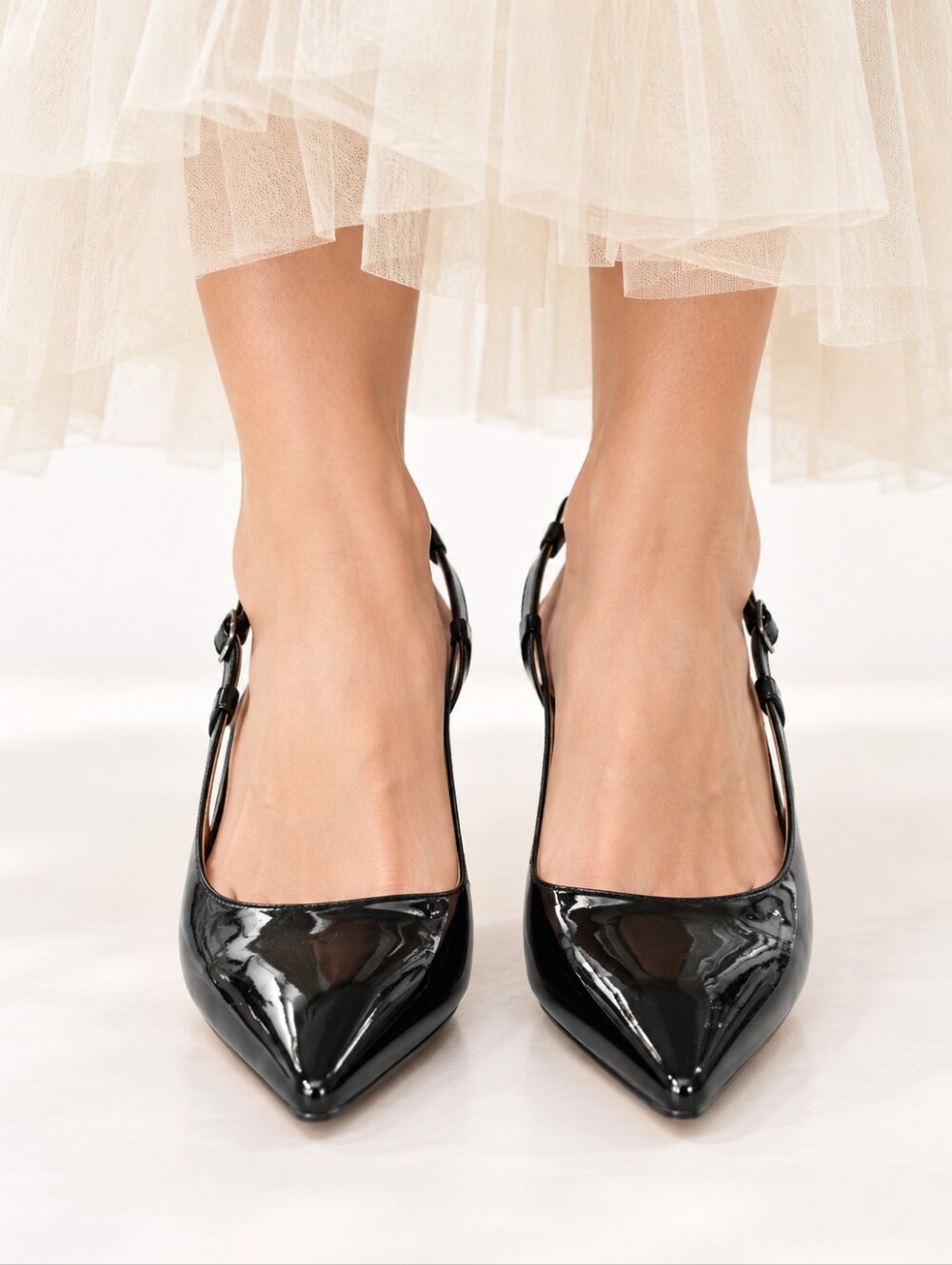 MODENCOCO Black Patent Pointed Toe Slingback Wedge Heels | Size 8 - Picture 2 of 10